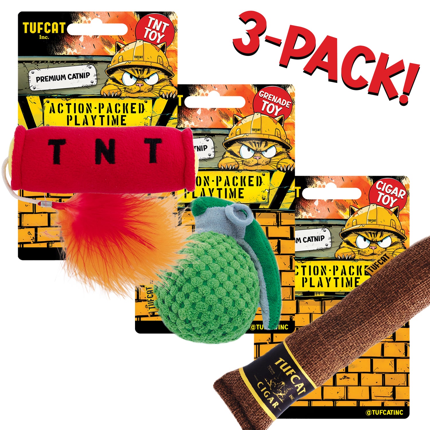Catnip TNT + Grenade + Cigar Toy Value 3-Pack